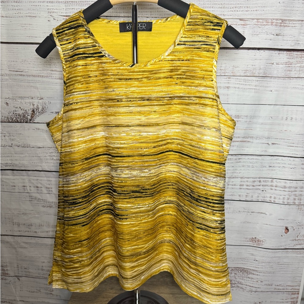 Kasper Striped Yellow & Black Tank Top – Size Large Petite